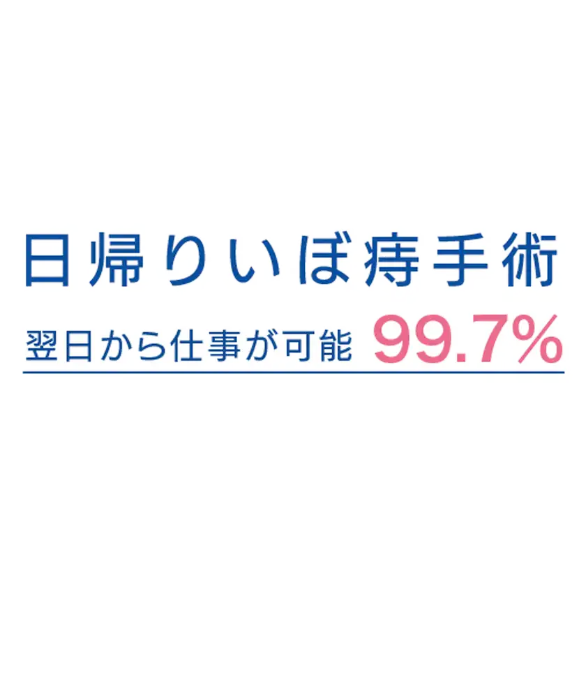 日帰りいぼ痔手術 翌日から仕事が可能 99.7%