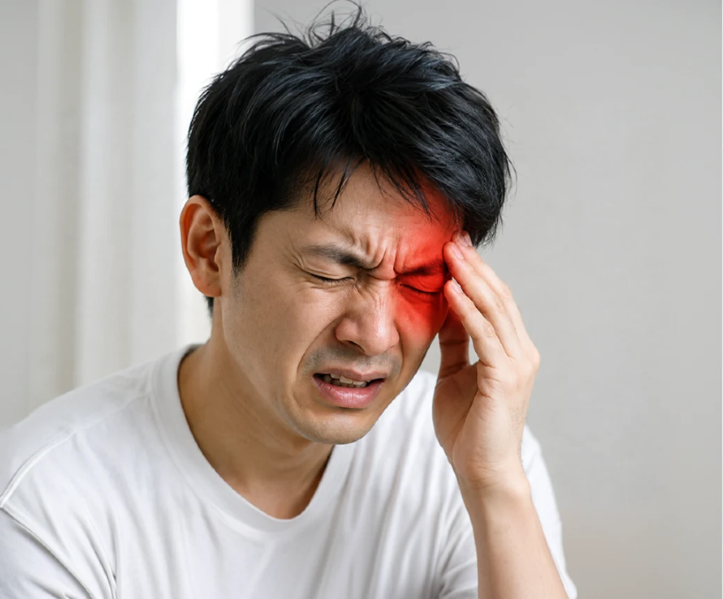 群発頭痛に悩む男性