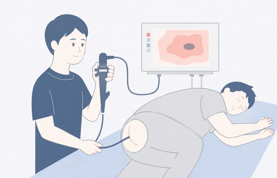 大腸内視鏡検査を受ける人のイラスト