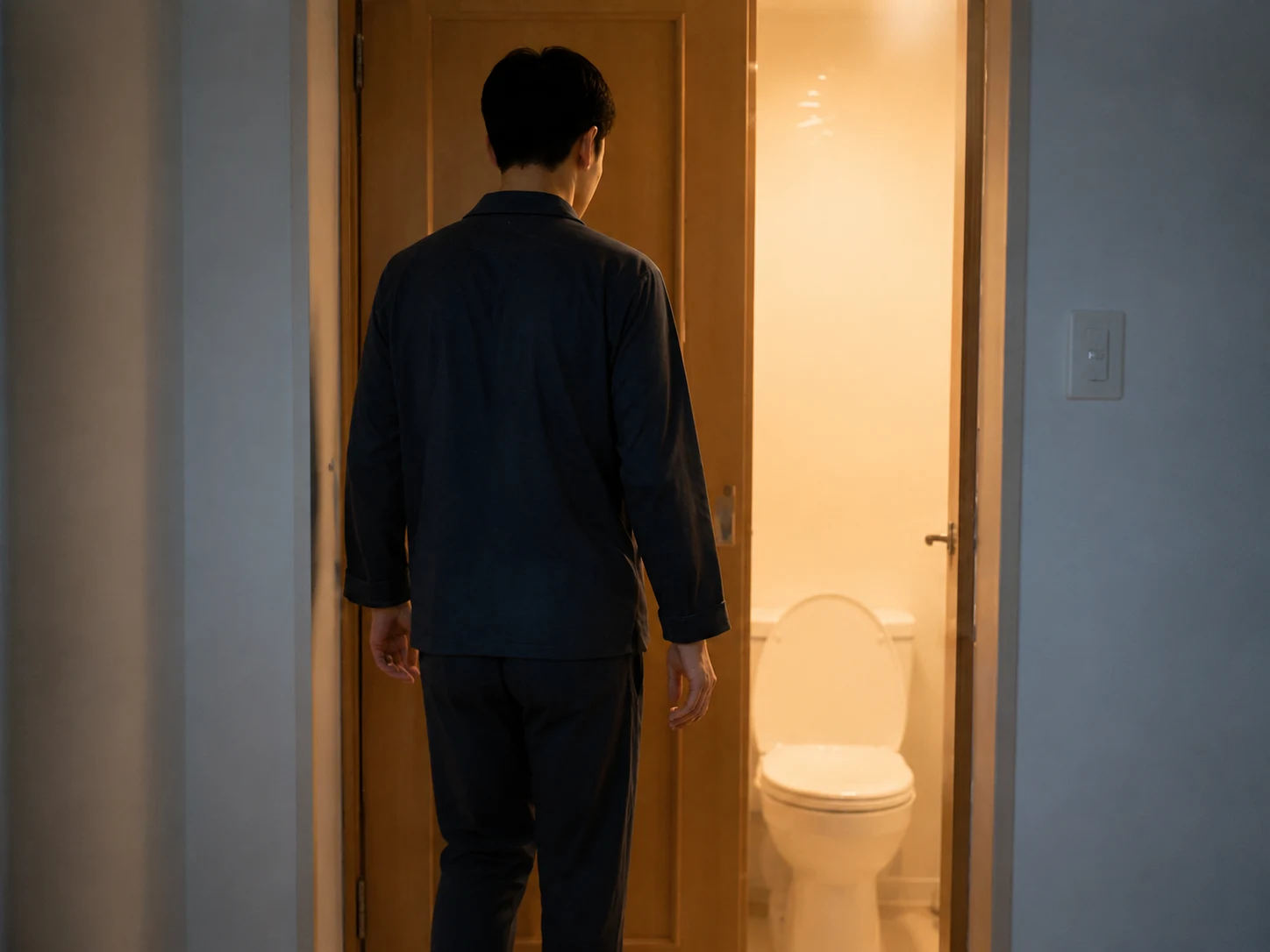 夜中にトイレへ向かう男性